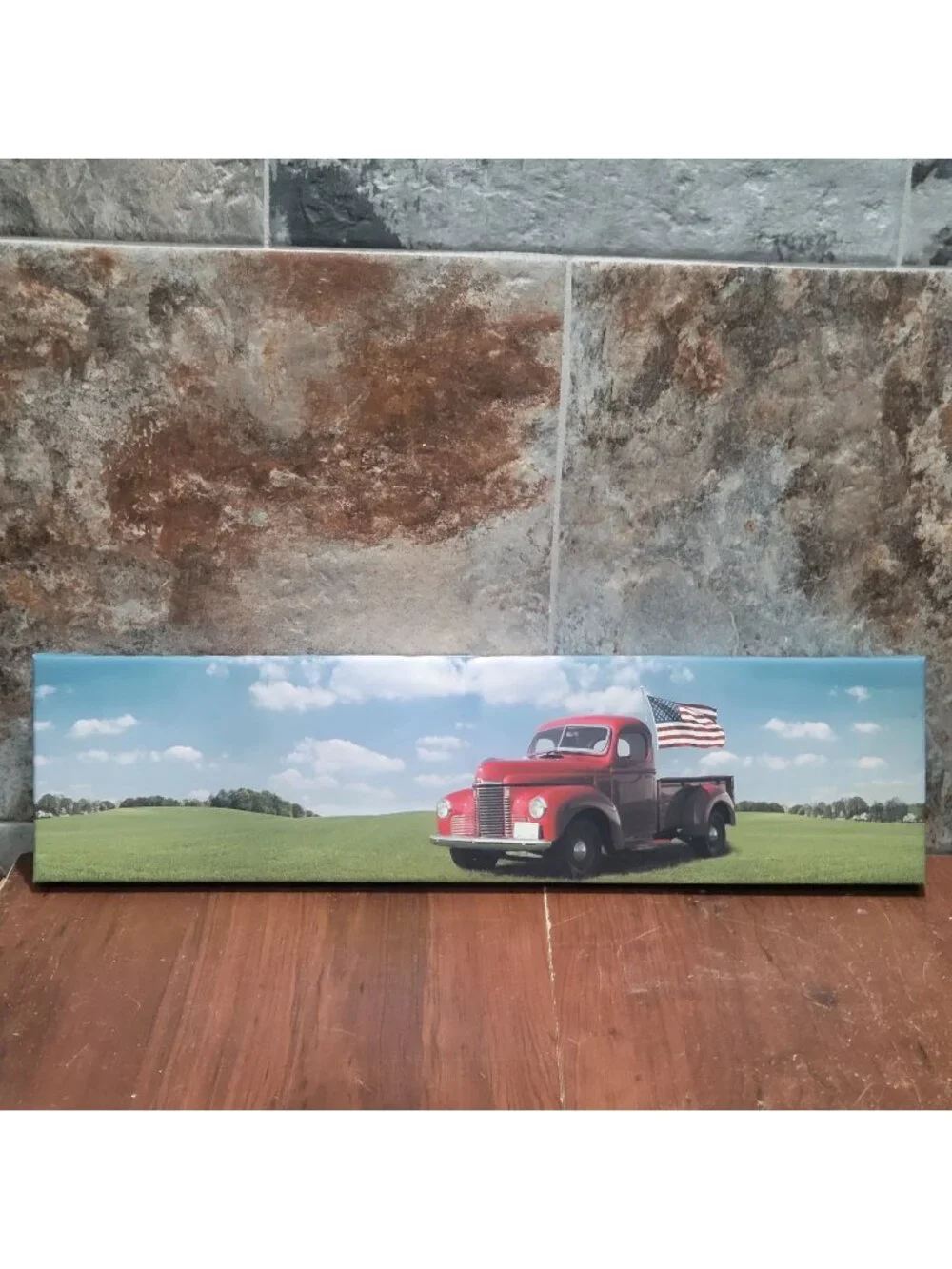 Wall Decor Hanging Picture Red Truck American Flag USA
