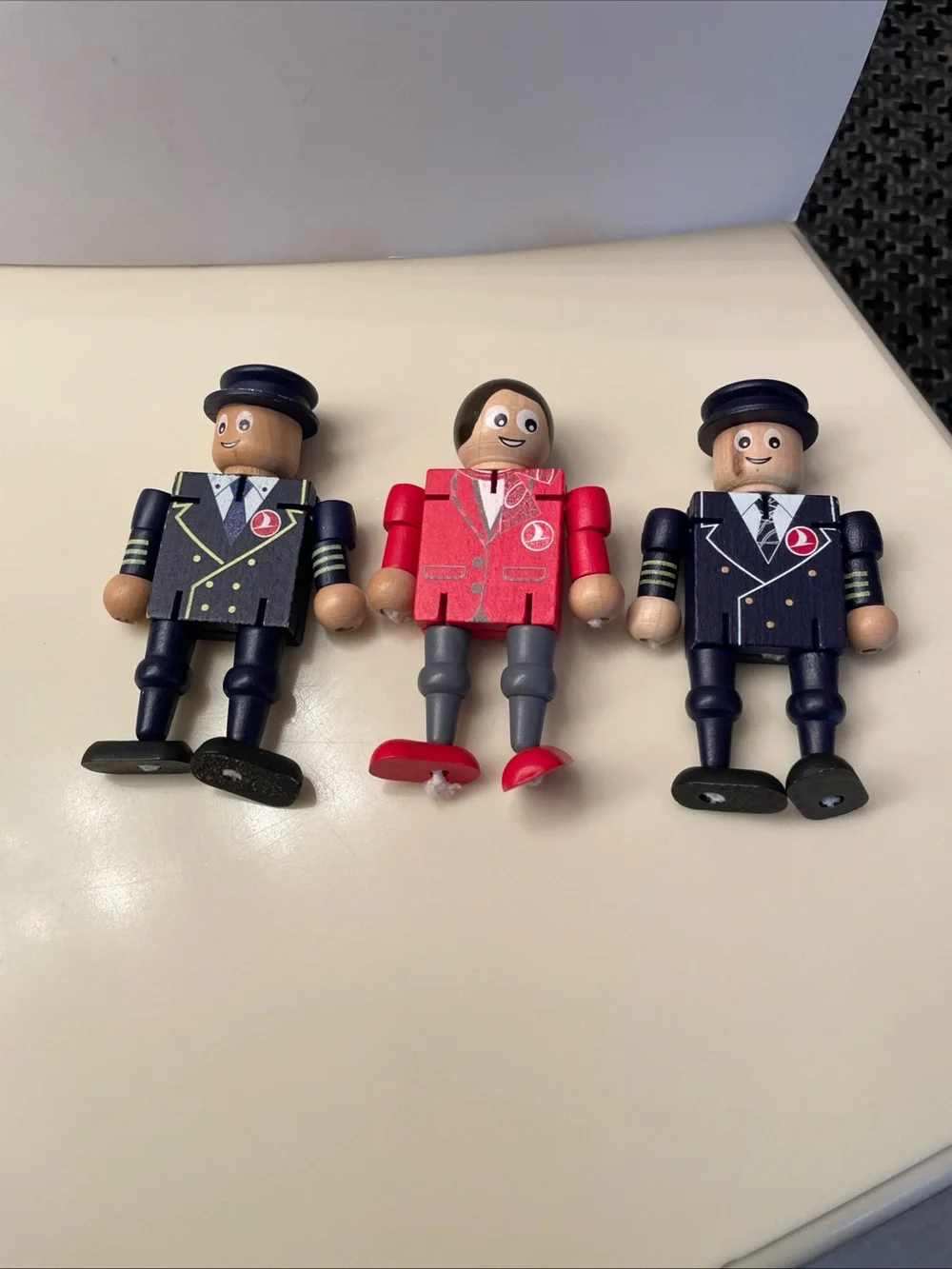 Lot Of 3 Turkish Airlines Natural Wooden Toys Flight Attendant, Pilot & Captain