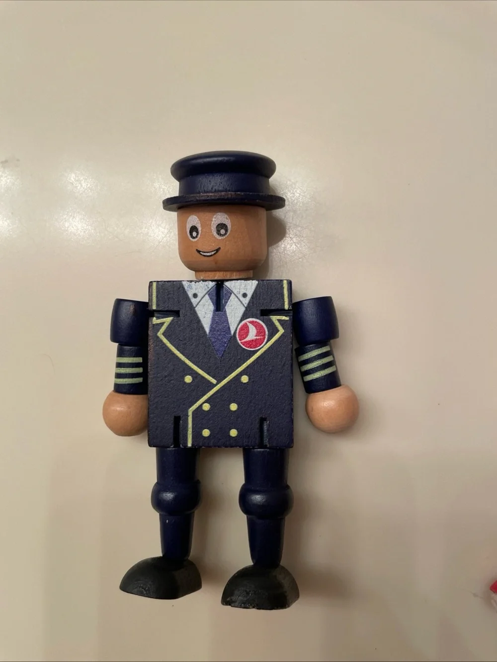 Lot Of 3 Turkish Airlines Natural Wooden Toys Flight Attendant, Pilot & Captain