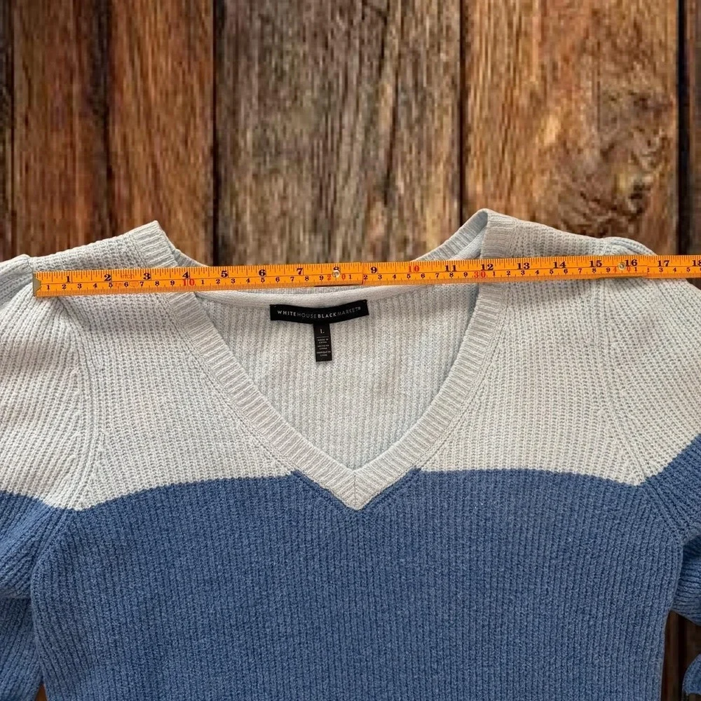 White House Black Market Womens L Alpaca Blend Colorblock V Neck Sweater