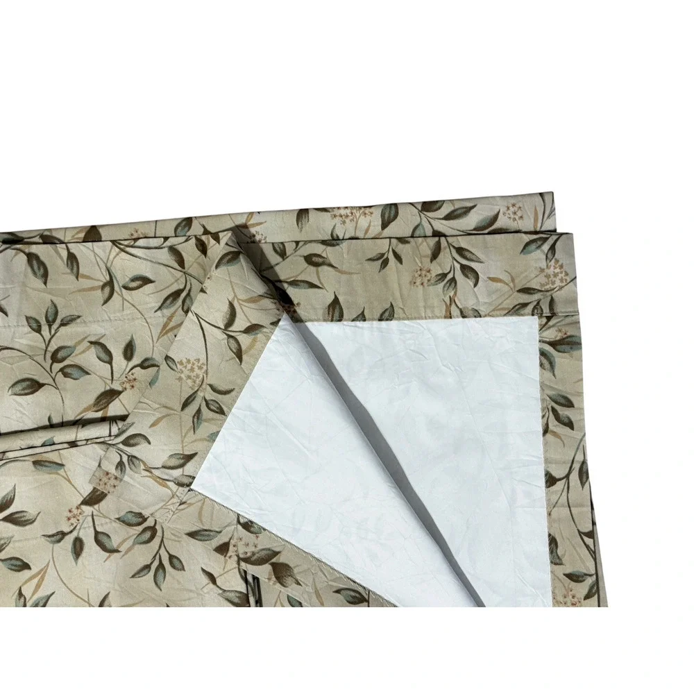 Pair Vintage Green Leaf Print Curtains Drapes Vines Floral 90s Lined 2 Panels