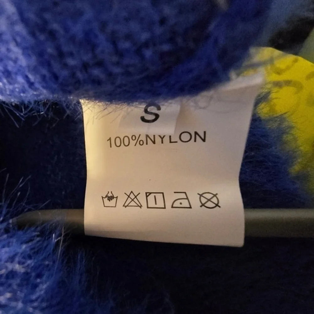 Fuzzy Knit Sweater V Neck Long Sleeve Cobalt Blue‎ Pullover Soft Comfortable