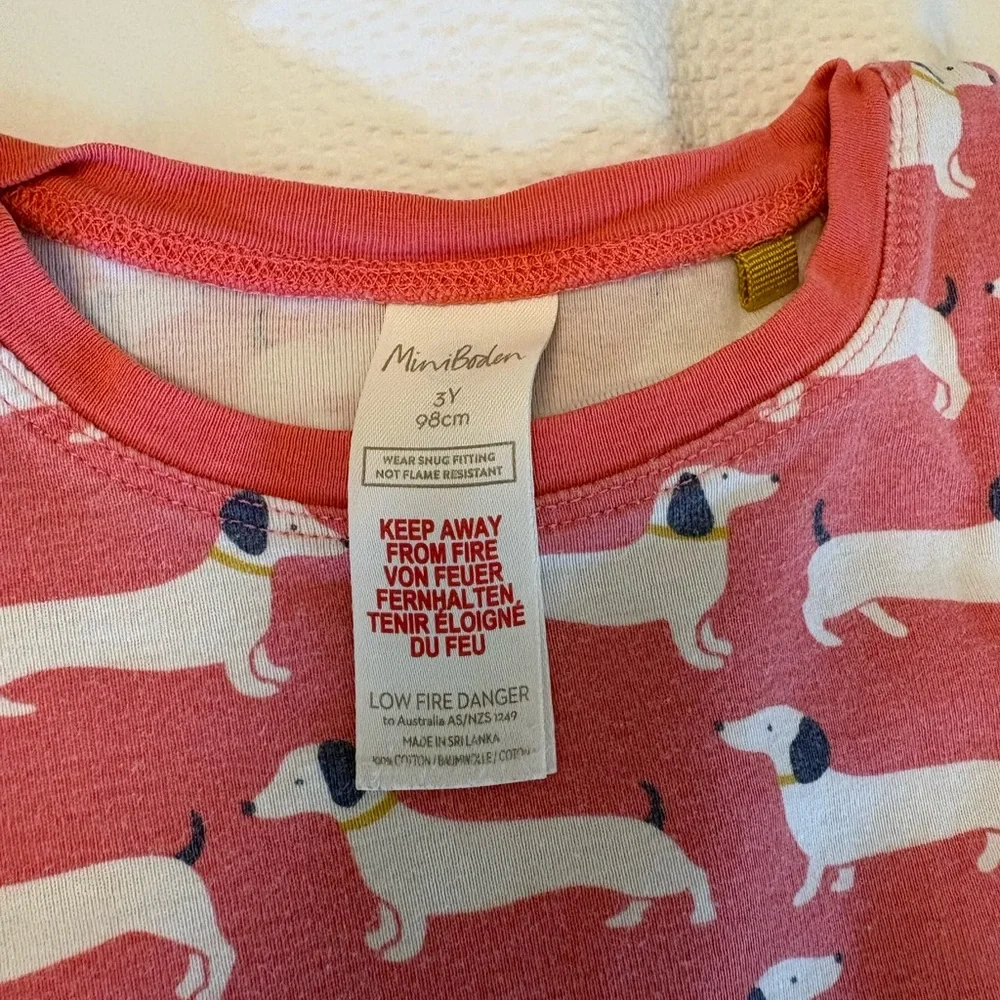 Mini Boden Pink Dachshund-Print Long Sleeve Pajama Set
