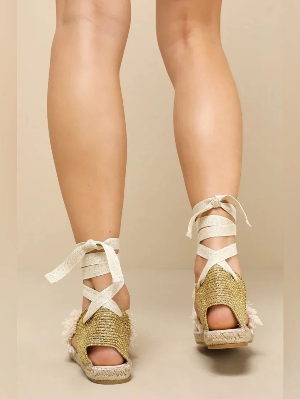 NWT People Vida Ivory Woven Lurex Lace-Up Platform Espadrilles 7 NIB