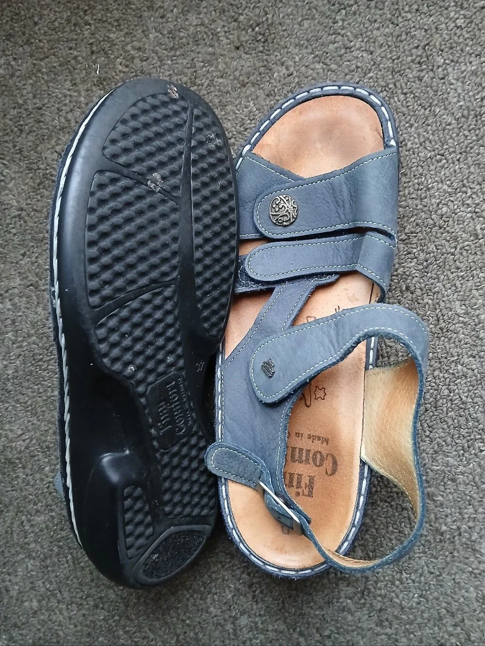 Finn Comfort Kids Navy Leather Adjustable Sandals Size 37.