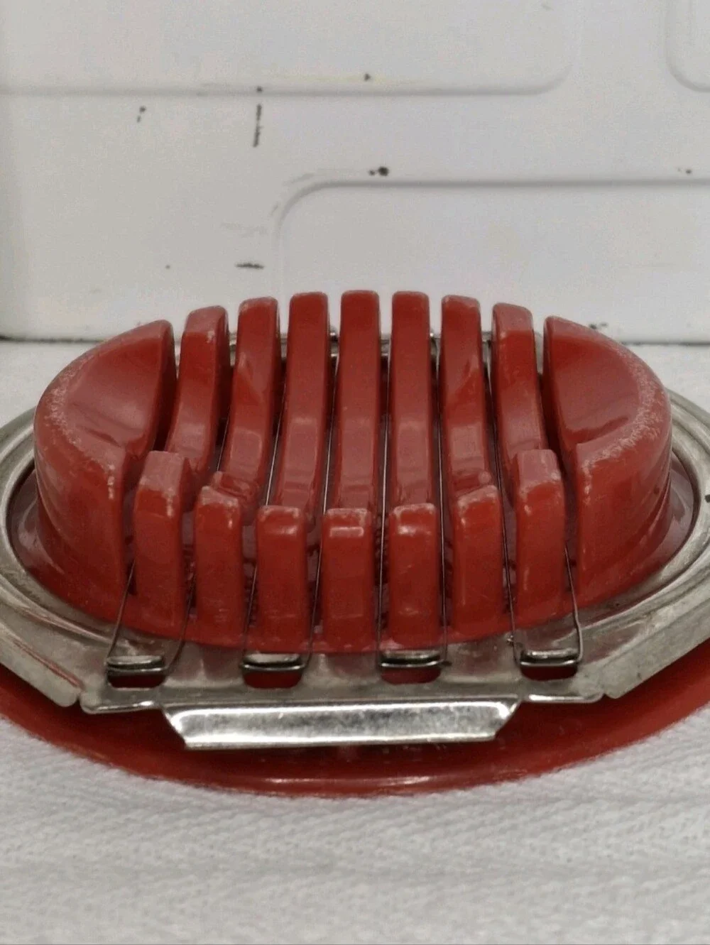 Medco Vintage Red Egg Slicer MCM Plastic Stainless Steel Kitchen Collectible USA
