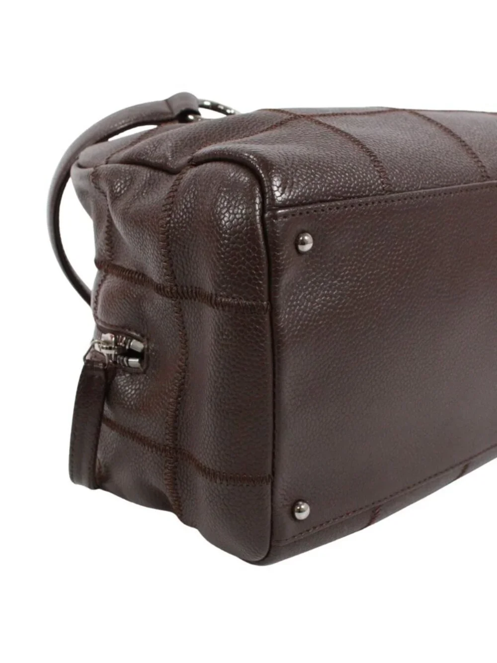 Chanel Choco Bar Mini Caviar Leather Dark Brown Boston Bag Silver