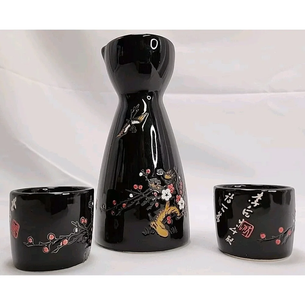 World Market 3‎ Piece Cherry Blossom Sake Set ~ EXCELLENT CONDITION!