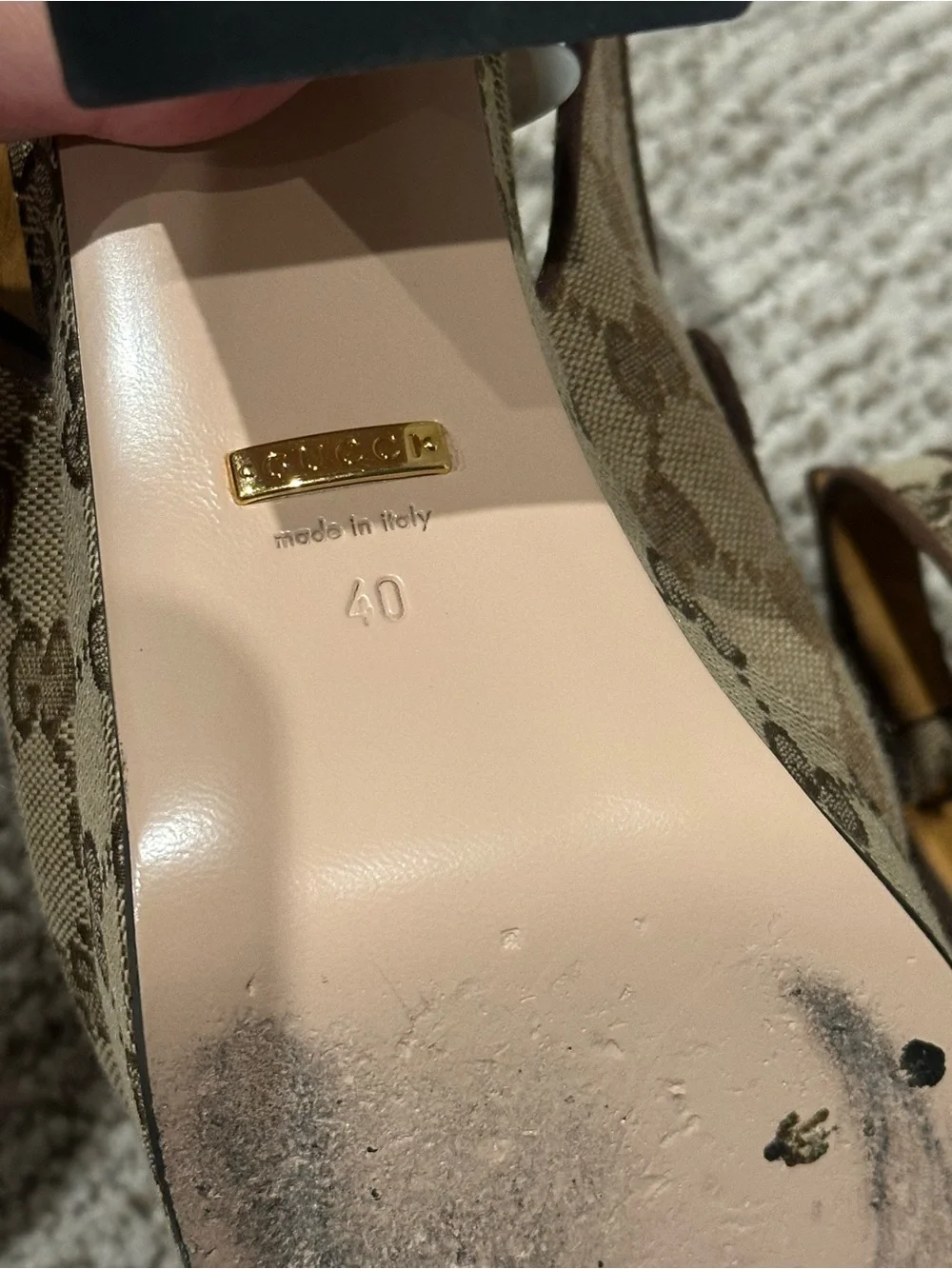 Gucci Brown GG Canvas Horsebit Slingback Platform Heels