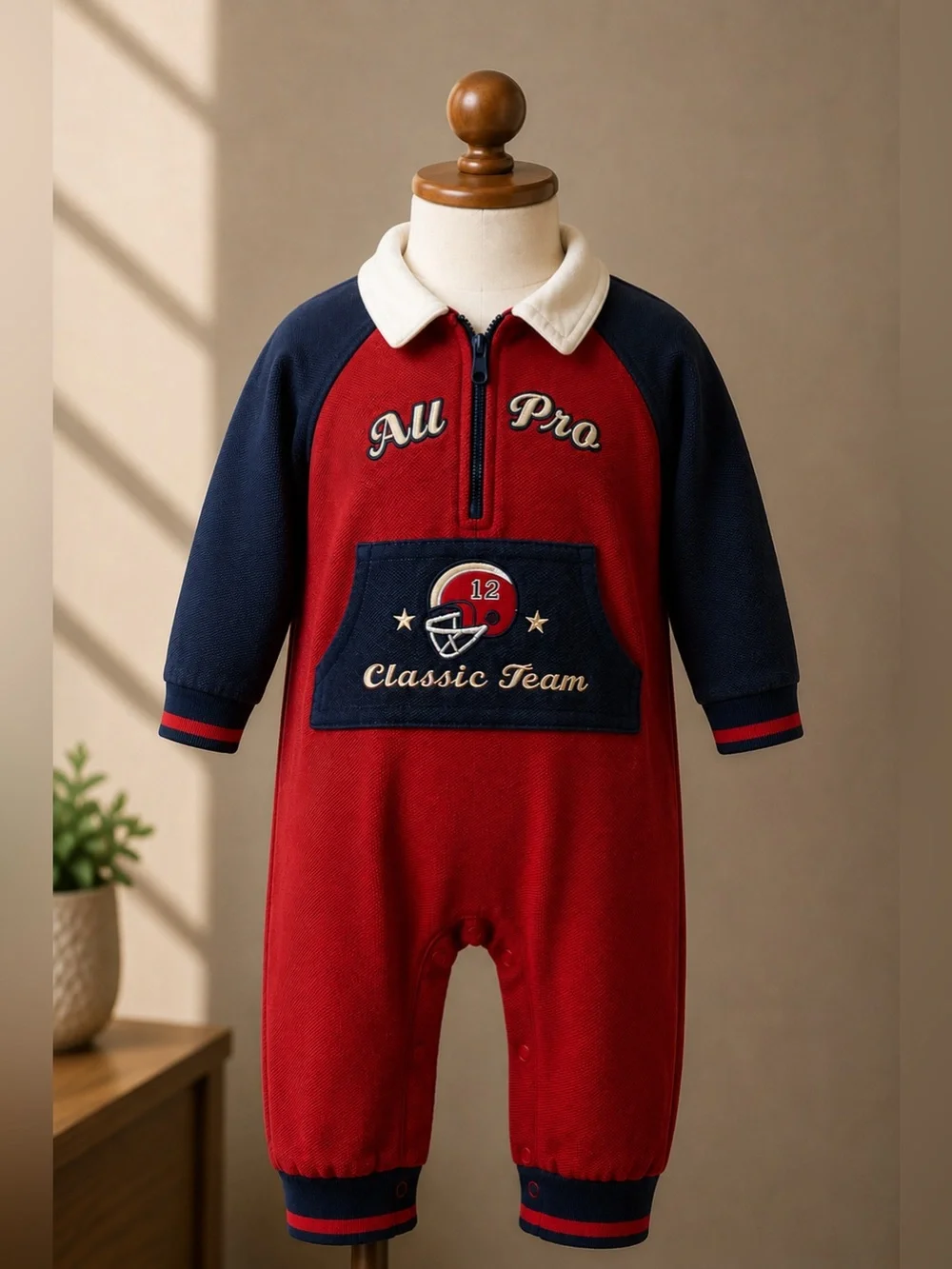 Vintage Baby Headquarters Red Navy All Pro Football Romper 6/9M