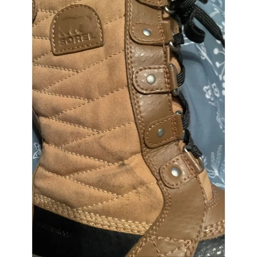 Sorel Tofino II Kids Girls Tan Black Faux Fur Waterproof Winter Snow Boot Size 2