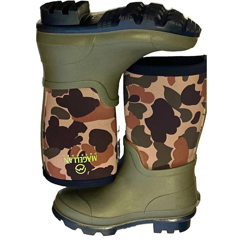 Magellan Outdoors Boys Rain Boots US 4 Waterproof PVC Camo Pull-On Mid-Calf