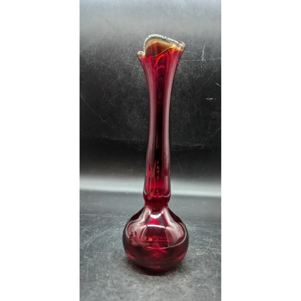 Vintage‎ Viking Glass Ruby Red Test Tube Bulbus Amberina Swung Vase 10.25