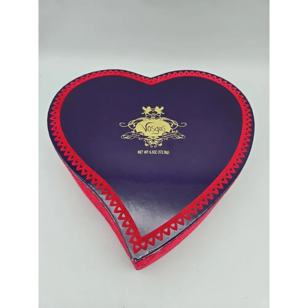Vosges Chocolate Empty Box Red‎ Purple Heart Flocked 8.5