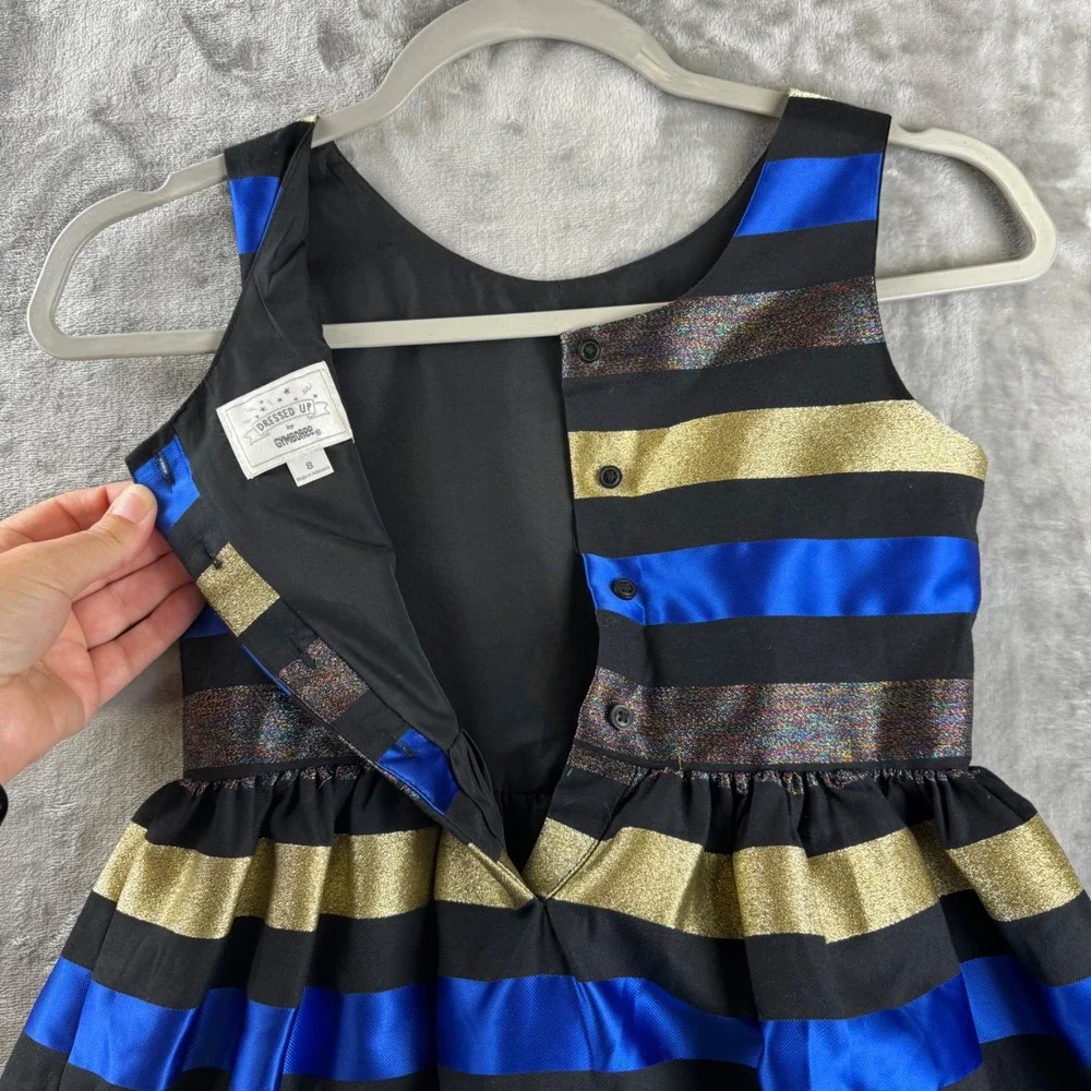 Gymboree Dressed Up Dress Girls‎ 8 Blue Gold Metallic Striped Party (1714)