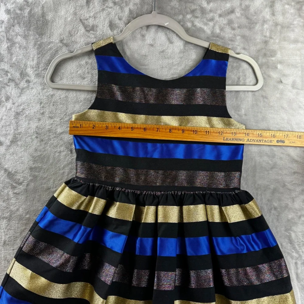 Gymboree Dressed Up Dress Girls‎ 8 Blue Gold Metallic Striped Party (1714)
