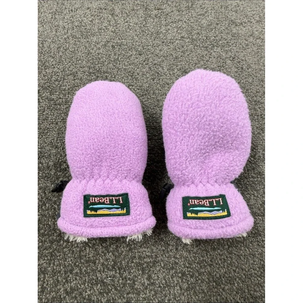 L.L. Bean Mittens Toddler Kids 12-24 months Light Purple Navy Fleece Snow Winter