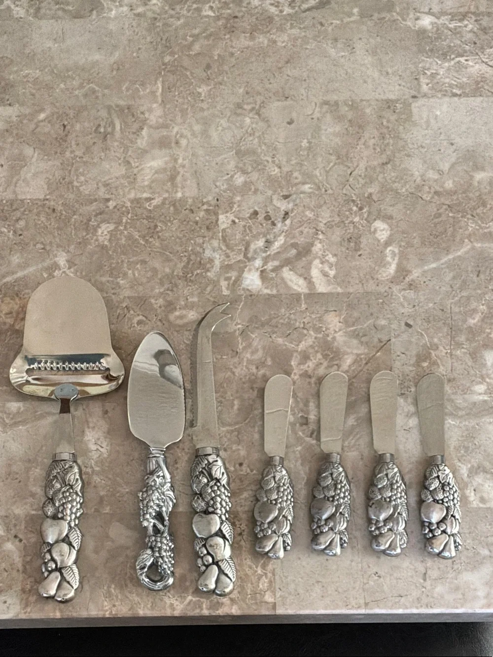 Silver Fruit Themed Decorative Cheese Serving Set