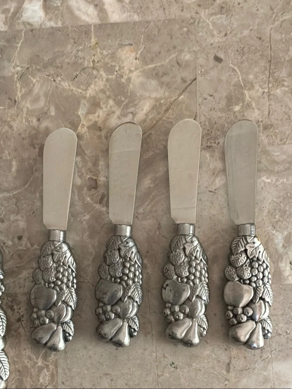Silver Fruit Themed Decorative Cheese Serving Set
