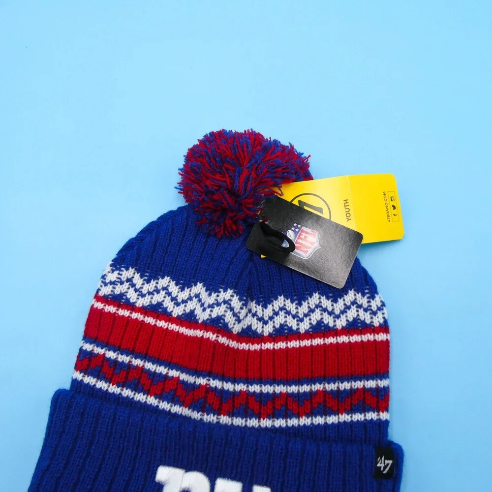 '47 Brand New York Giants Winter Hat Boys Blue Striped Acrylic Beanie‎ NFL Youth