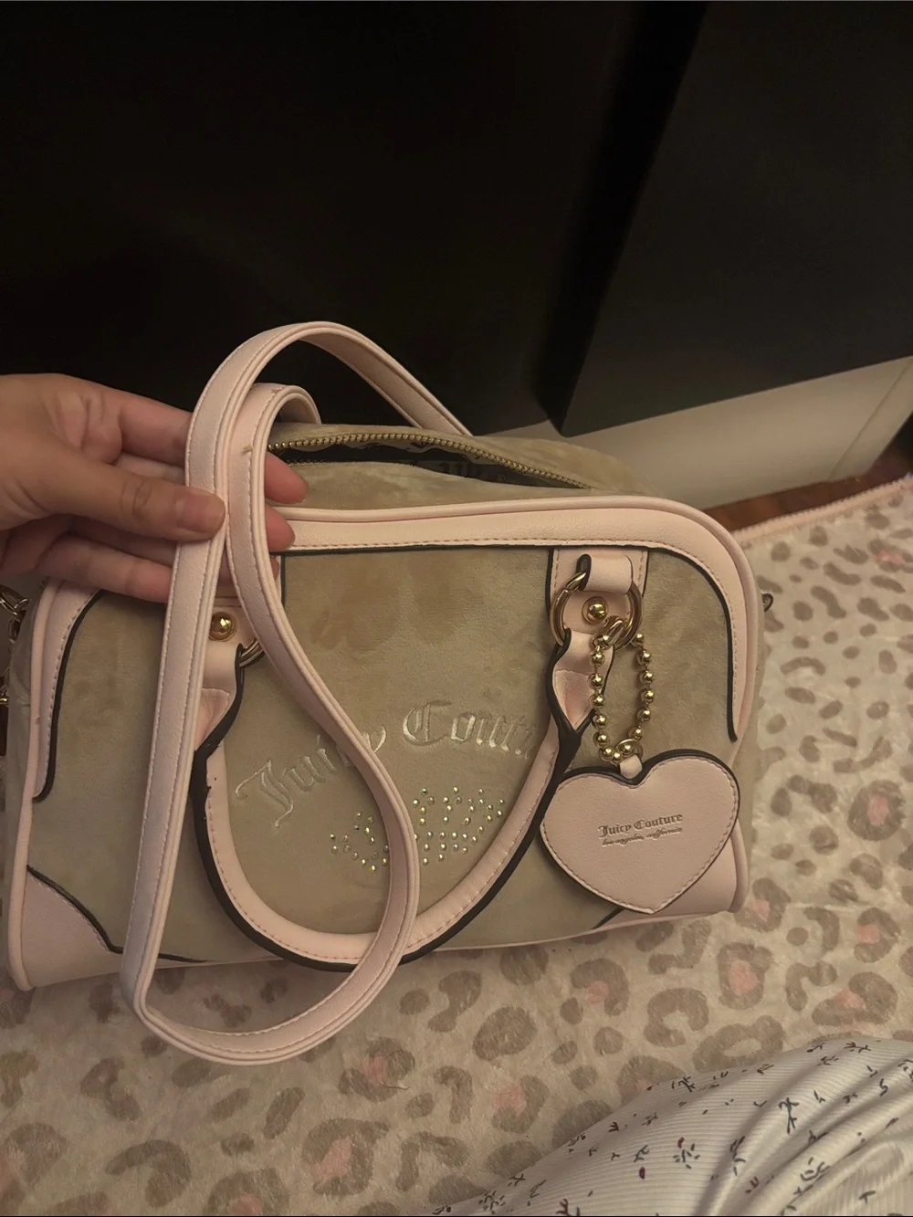 Juicy Couture Pink and Beige Dome Satchel with Heart Charm