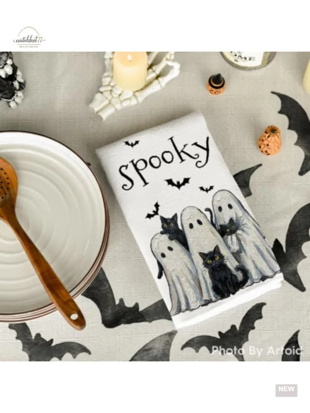 Halloween Ghost Kitchen Towels Set of 4 18x26 100% Polyester Absorbent