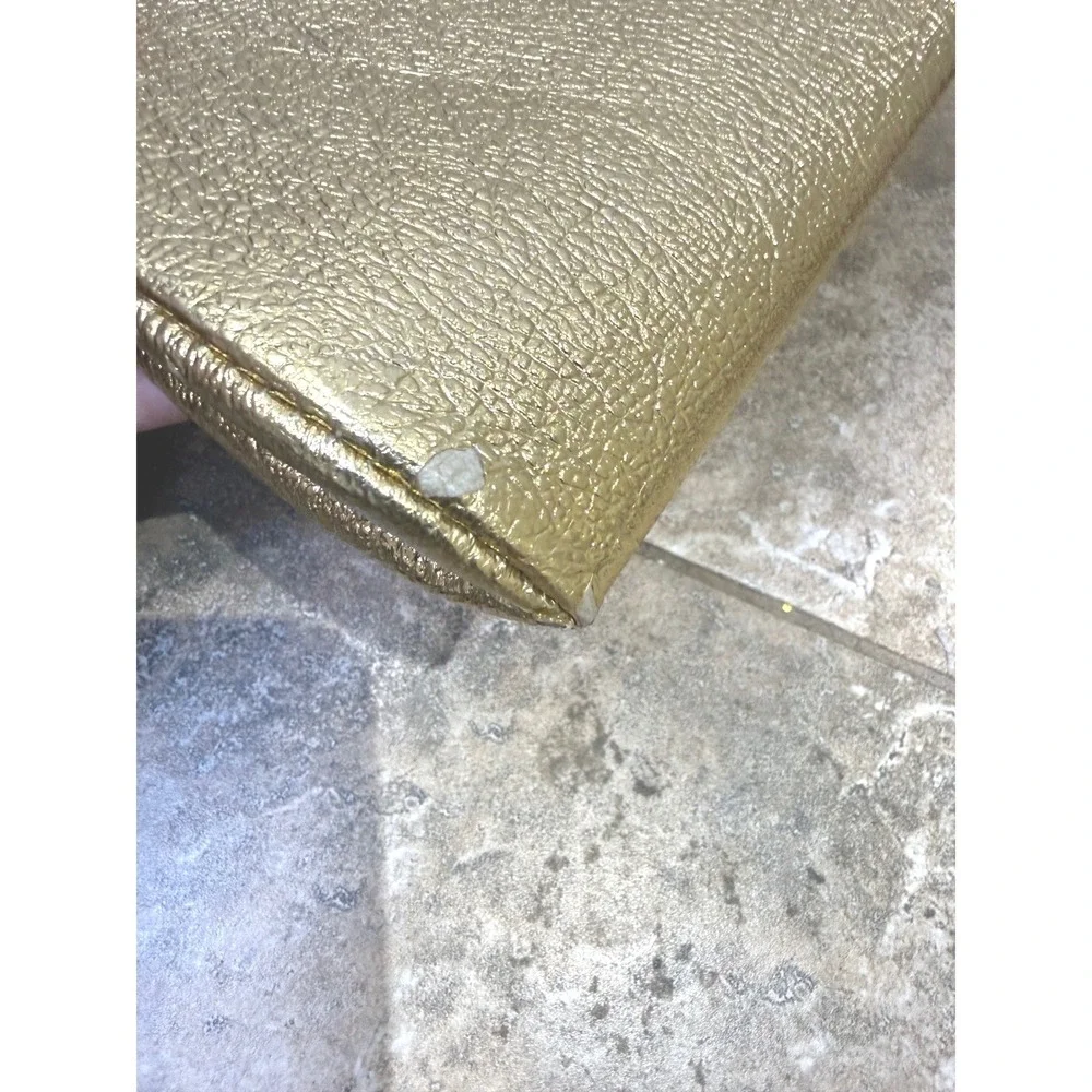 Gold Metallic Clutch Pearl Clasp‎ Evening Bag Vintage READ
