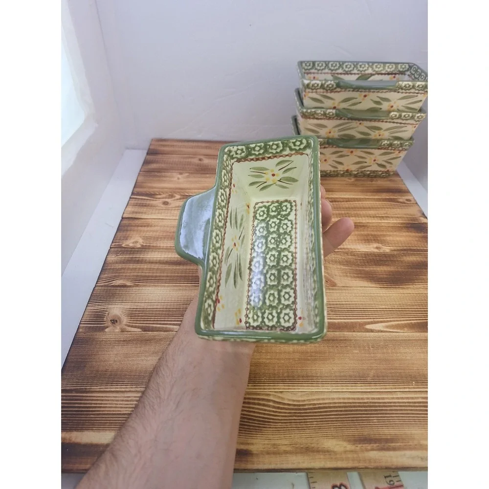 Temptations by Tara Old World Green‎ Set 4 Rectangle Ramekins 15 oz 6.5x3x2.5