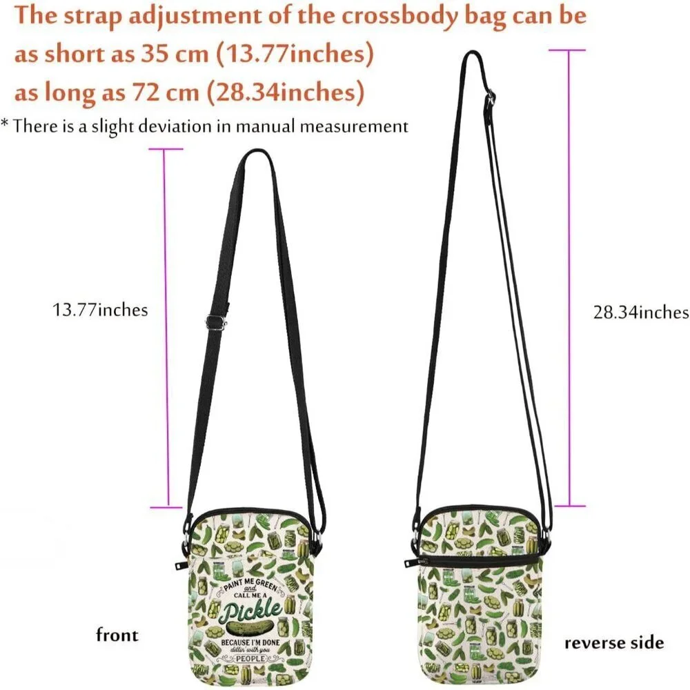 Funny Pickle Crossbody Bag Cotton Compact Food Gift for Pickle Lovers