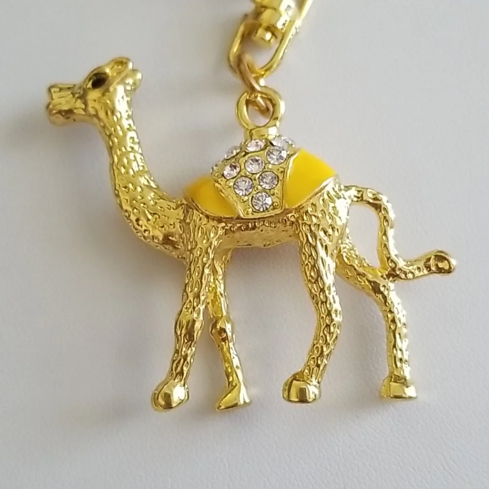 Gold Tone Rhinestone Camel Keychain