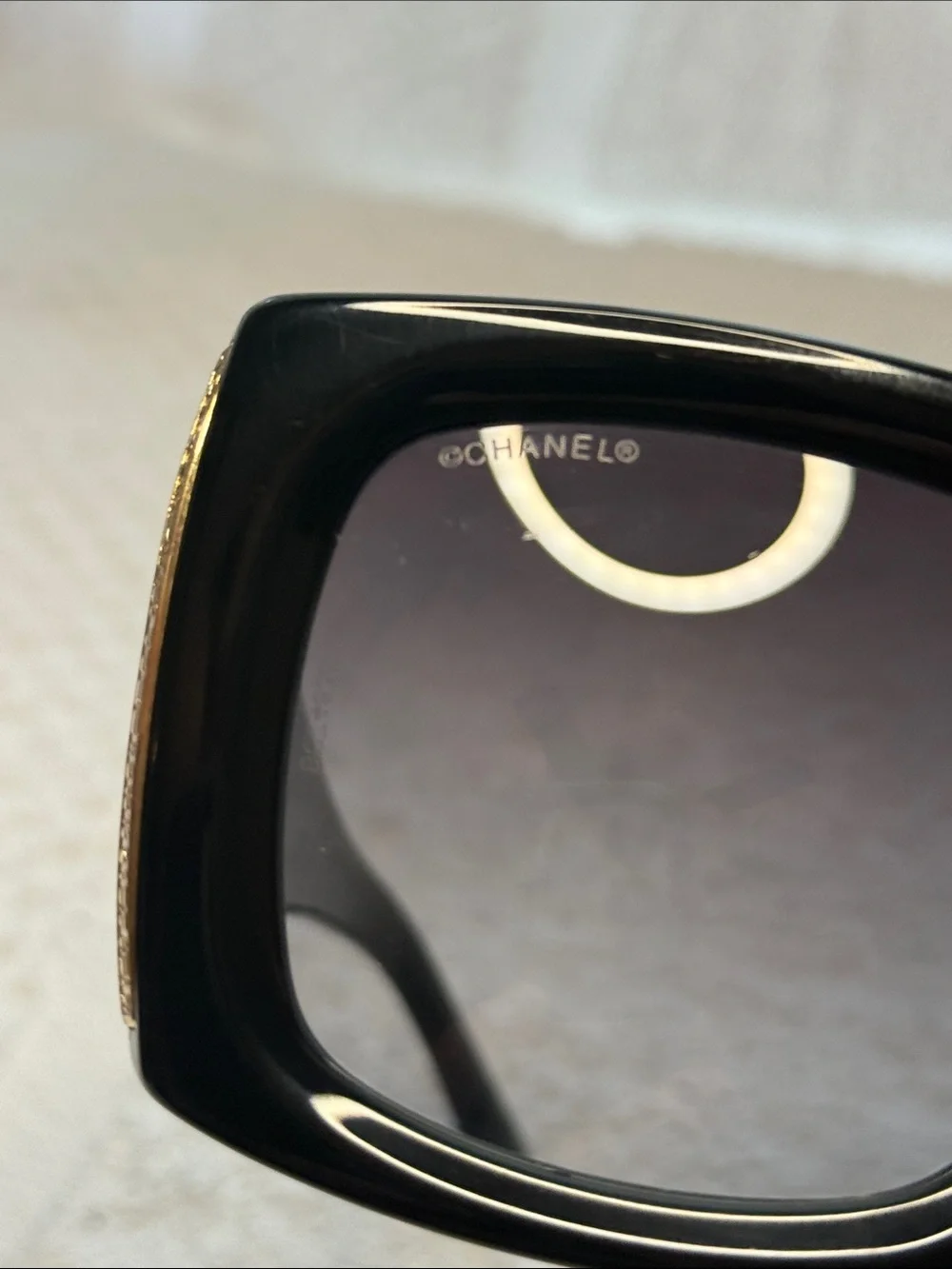 Chanel 5435 Black Gold Rectangle Sunglasses c.622/S6 Made in Italy w Case