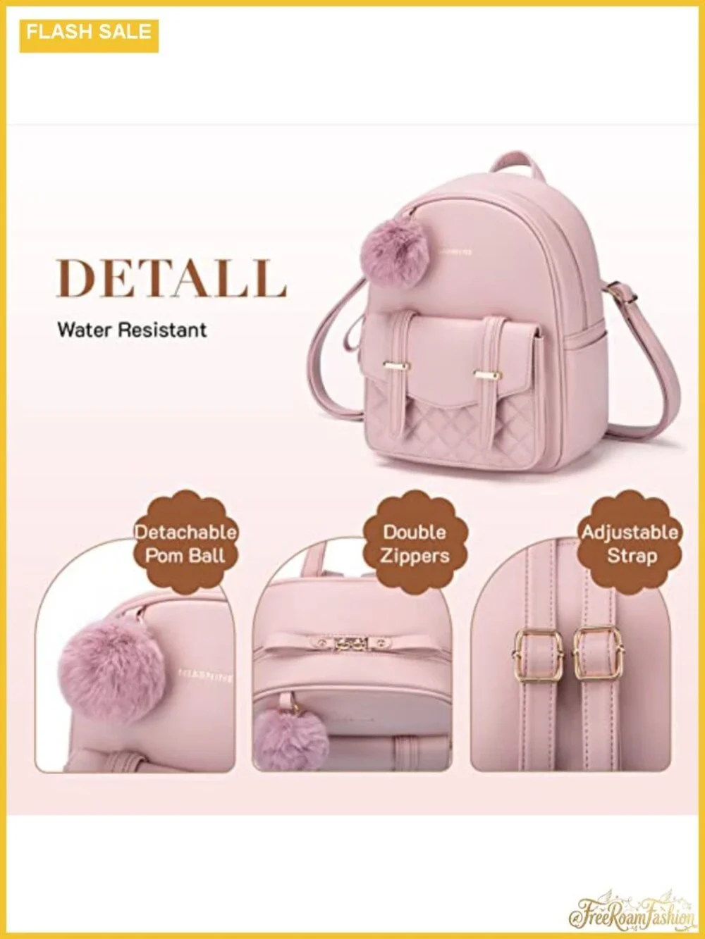 Mini Backpack for Women Cute Small PU Leather Bookbag with Pompom Purse