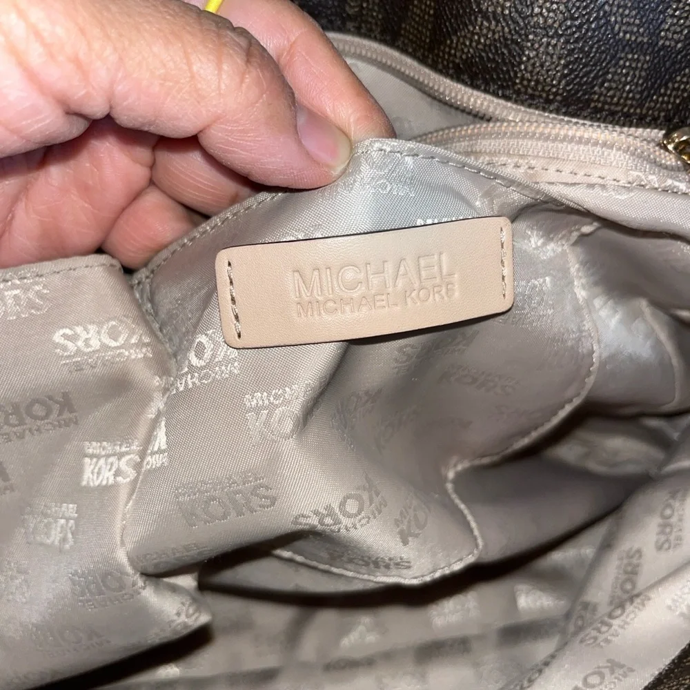 Michael Kors Dark Brown and Tan Logo Tote