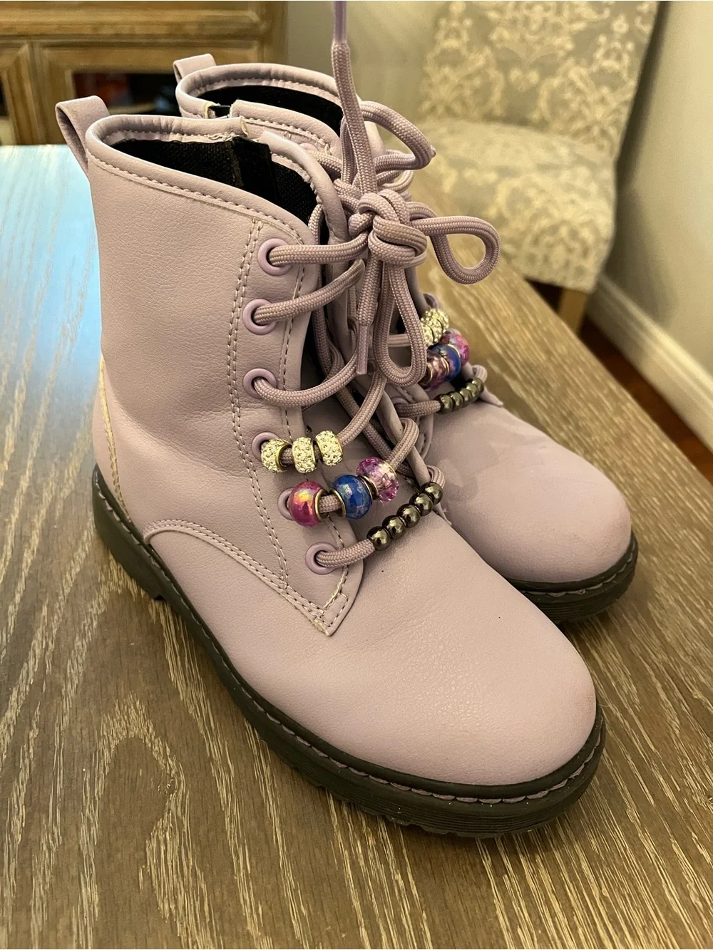 Stelle Lilac Tough Stuff Girls Combat Boots with Bead Accents