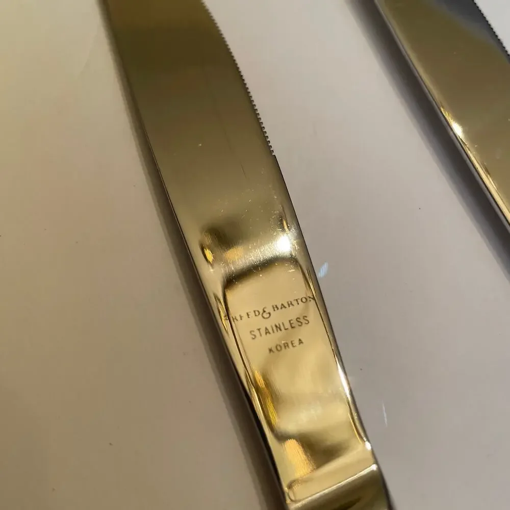 Vintage Lot of 2 REED and BARTON Fanfare Gold Modern Solid Knife 1996 18/8