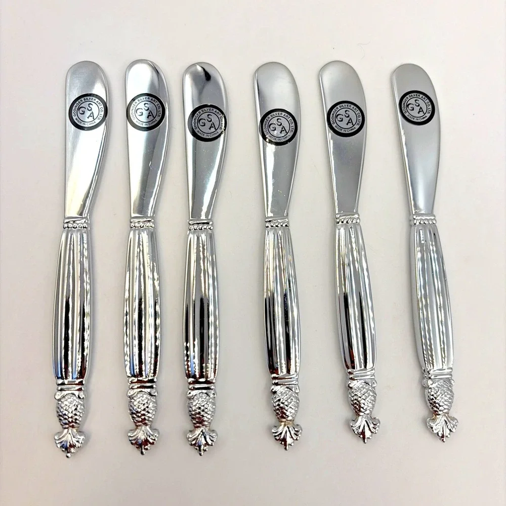 Godinger‎ Pineapple Silverplate Set of 6 Pate Spreaders Butter Cheese