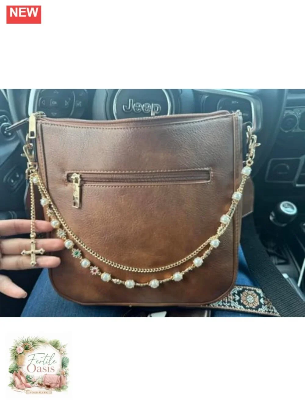 Double Layer Pearl Cross Chain Bag Charm Purse Handbag Accessory
