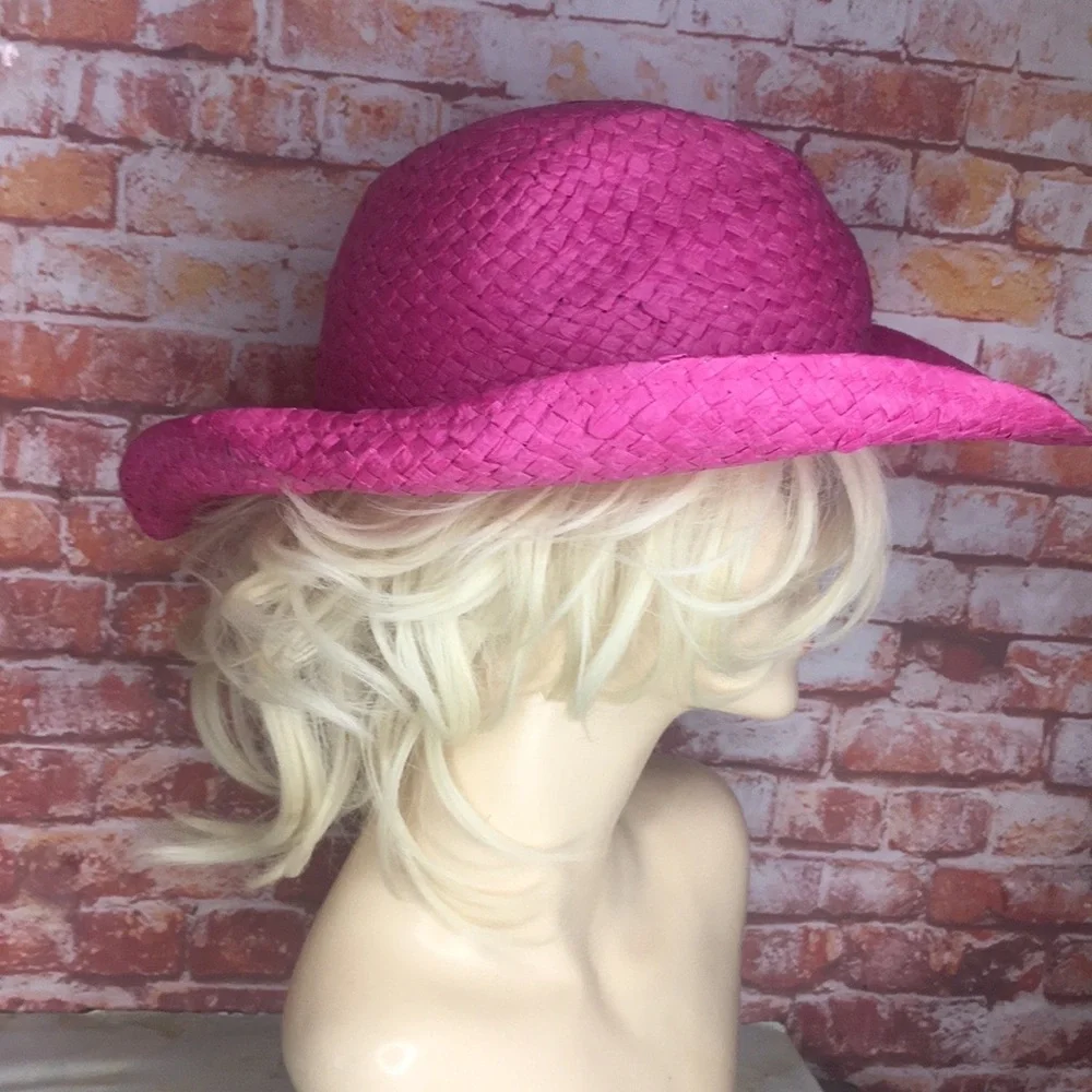 Vintage Tropical Trends Hot Pink Straw Cowboy Hat