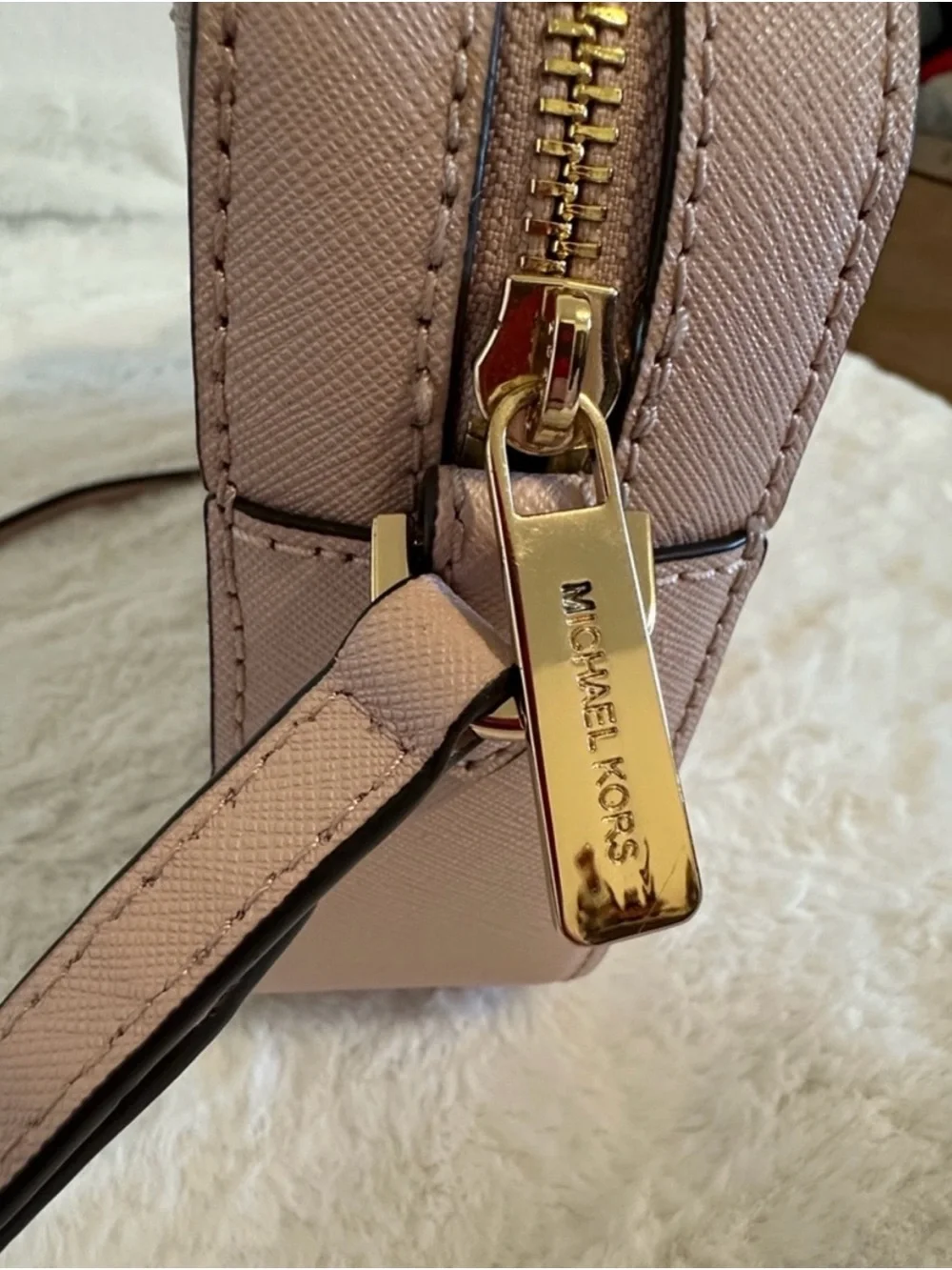 Michael Kors Blush Pink Leather Crossbody with Gold Chain Detail