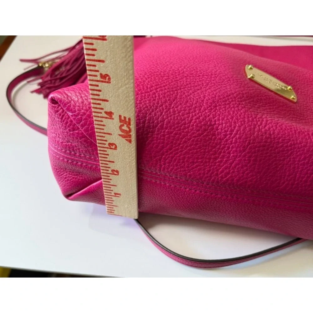 RARE Michael Kors Fuchsia Pebbled Leather Chain Hobo Shoulder Bag Gold Hardware