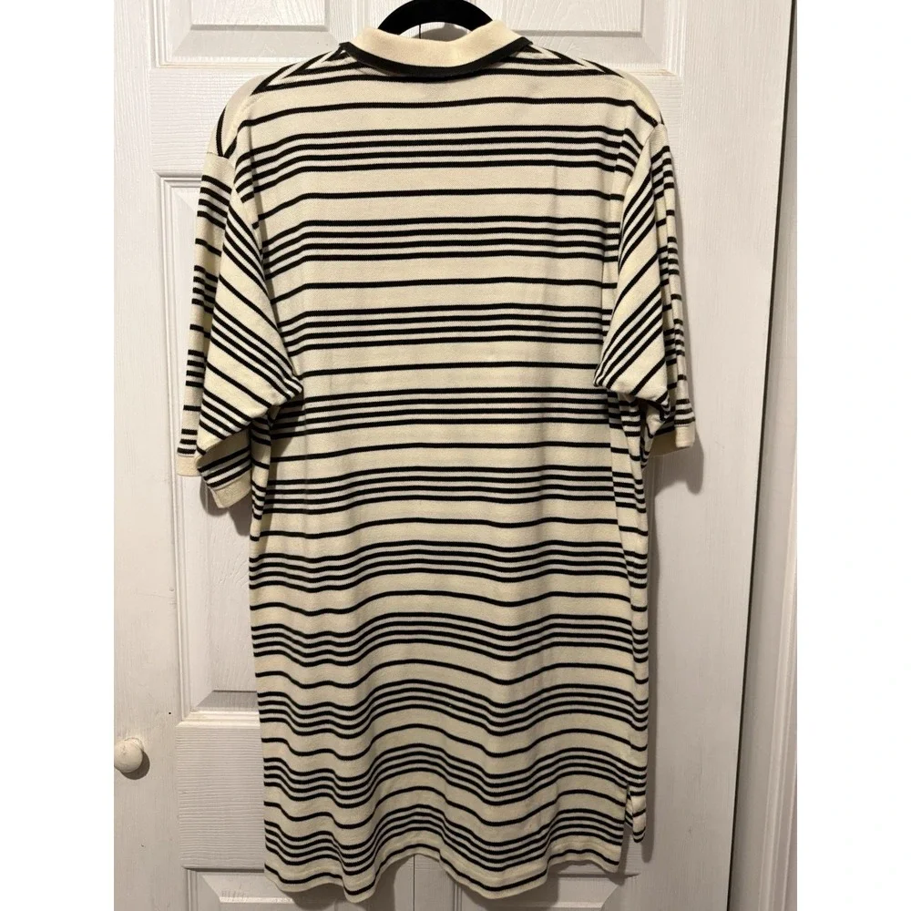 Vintage Polo Golf Ralph Lauren Mens L Cream Black Striped Cotton Polo Shirt