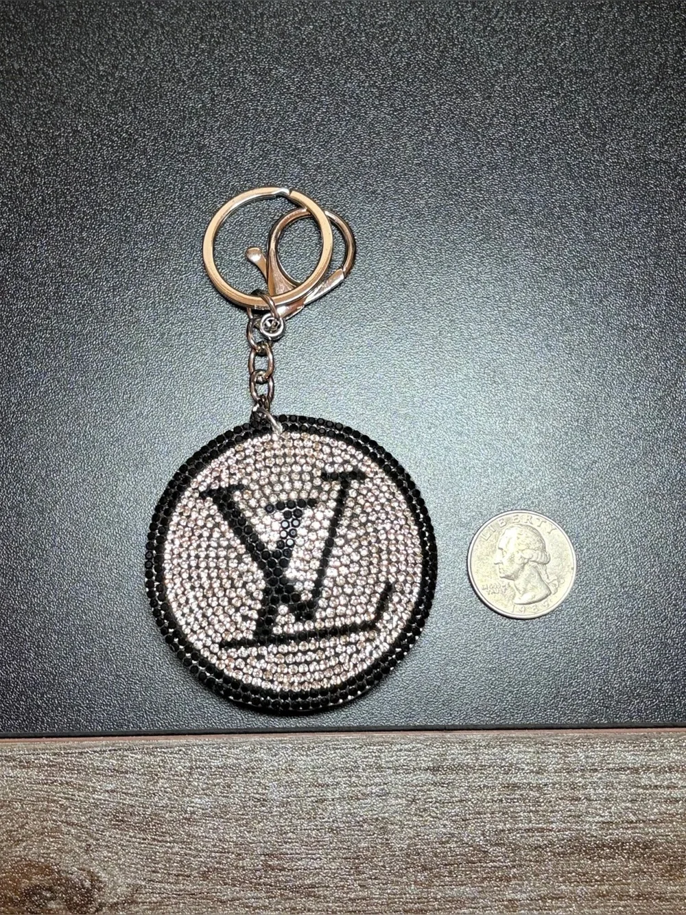 Black and Silver Crystal Monogram Keychain