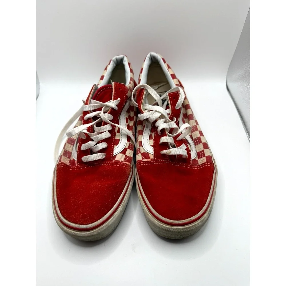 Vans Old Skool Checkerboard Mens 12 Sneaker Red White Canvas Skateboard Shoes‎