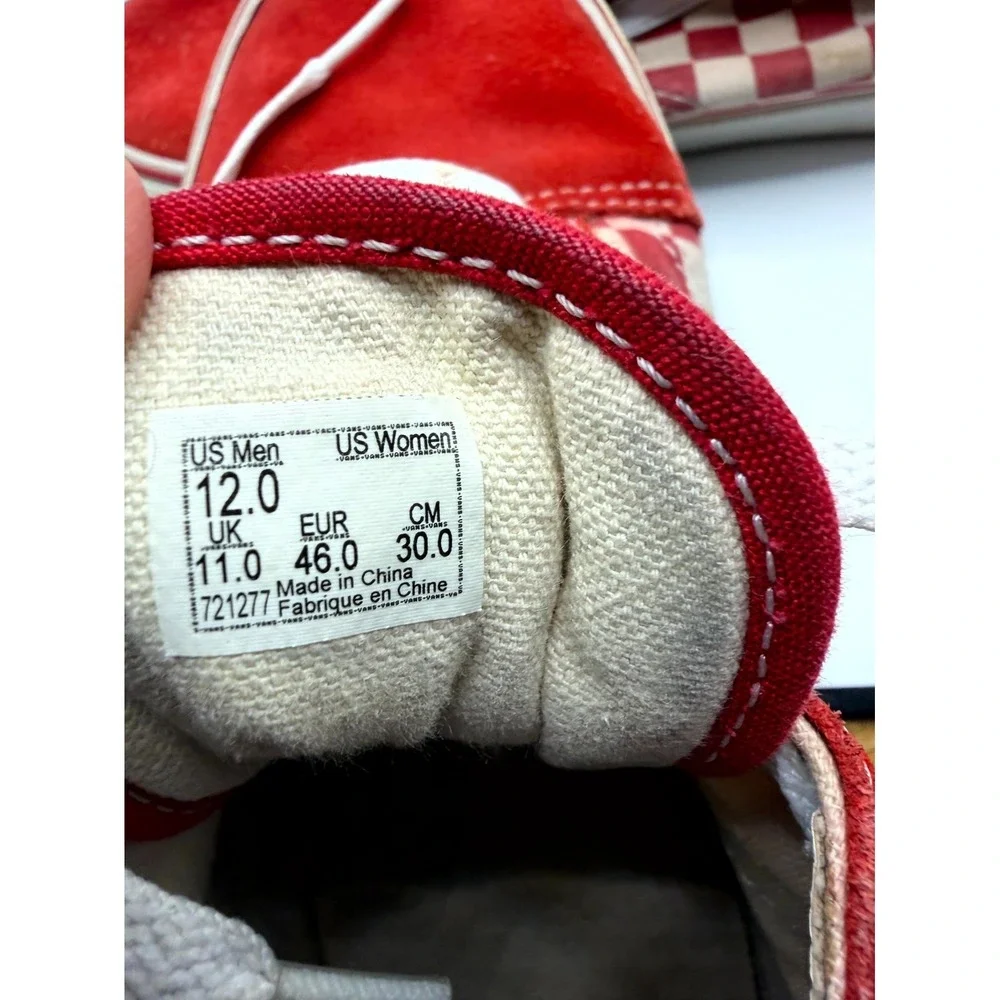 Vans Old Skool Checkerboard Mens 12 Sneaker Red White Canvas Skateboard Shoes‎