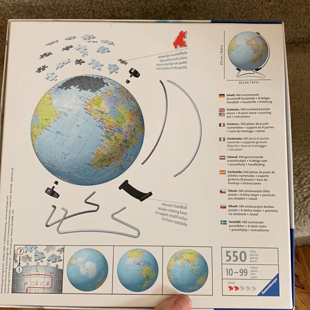 New in box Ravensburger 3D earth globe puzzle with stand sealed 550 pieces NEW