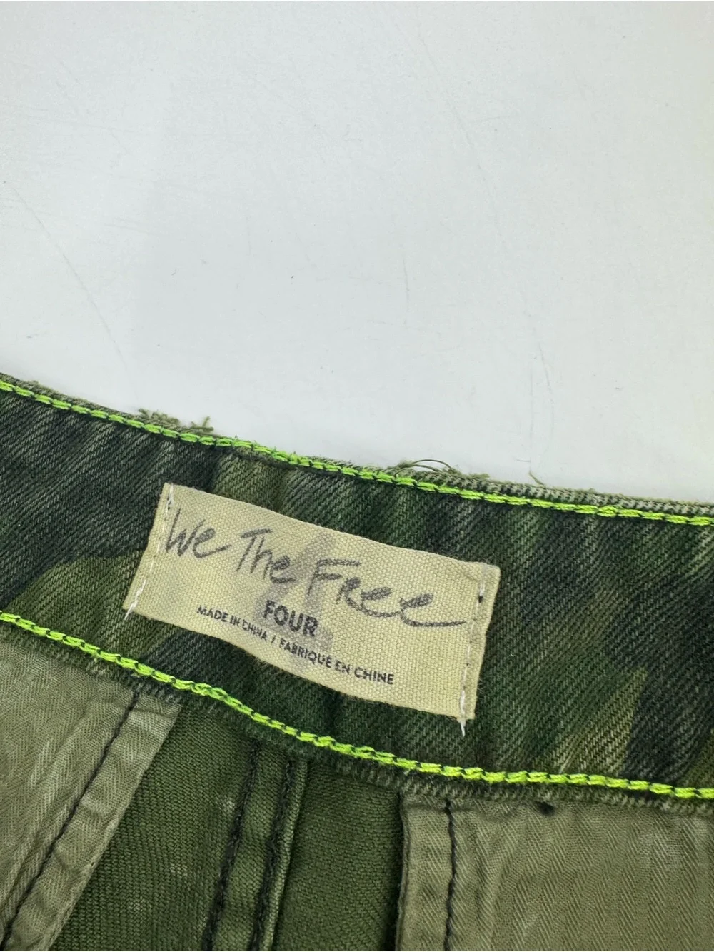 Free People Commander Cut Off Shorts Green Camo High Rise Utility Womens Size 4