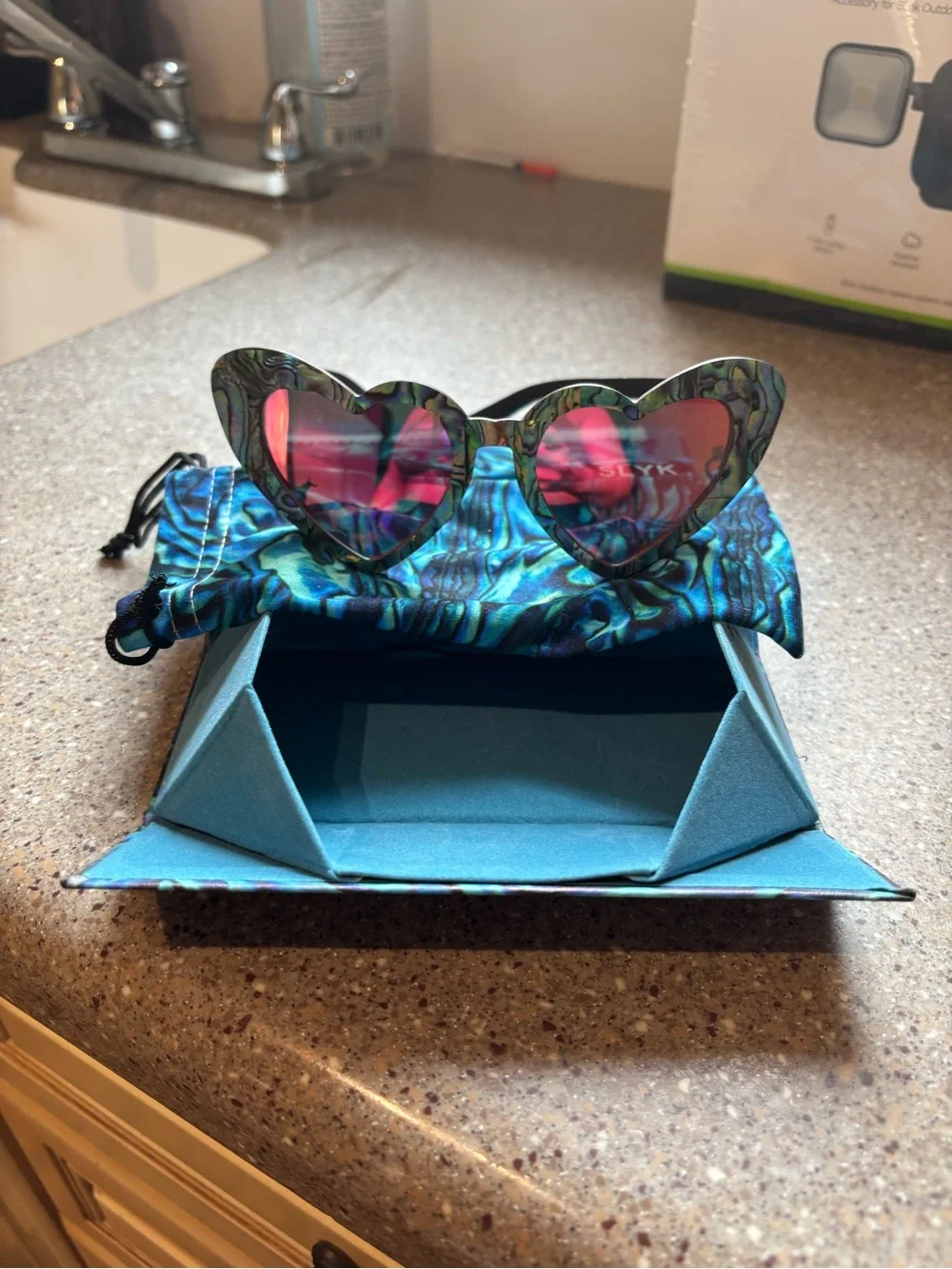 SLYK Shades- Heart-Shaped Blue Patterned Sunglasses - Women Accessories