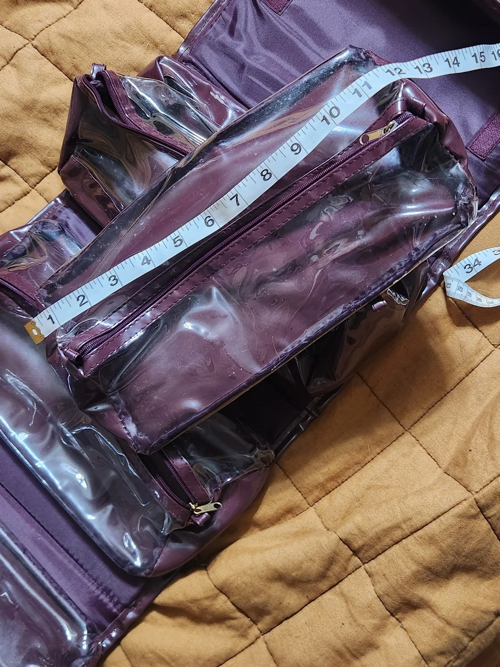 Quilted Plum Travel Cosmetic Case with Clear Compartments