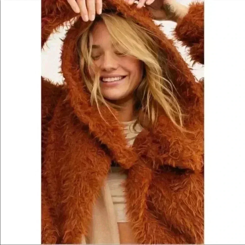 Free People Zuri Teddy Fuzzy Faux Fur Parka Coat Jacket