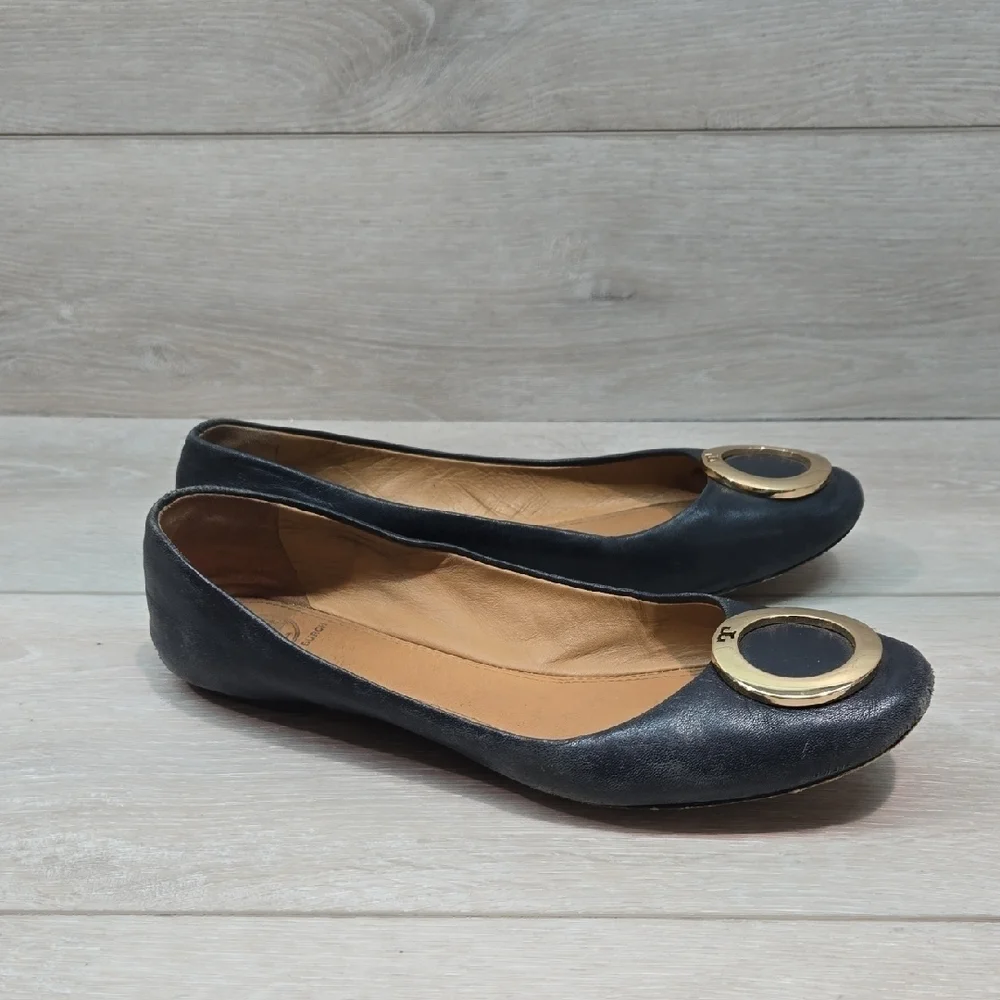 Tory Burch Women Elegant Flats with Gold Accent Logo Ballet Shoes Sz 7.5M